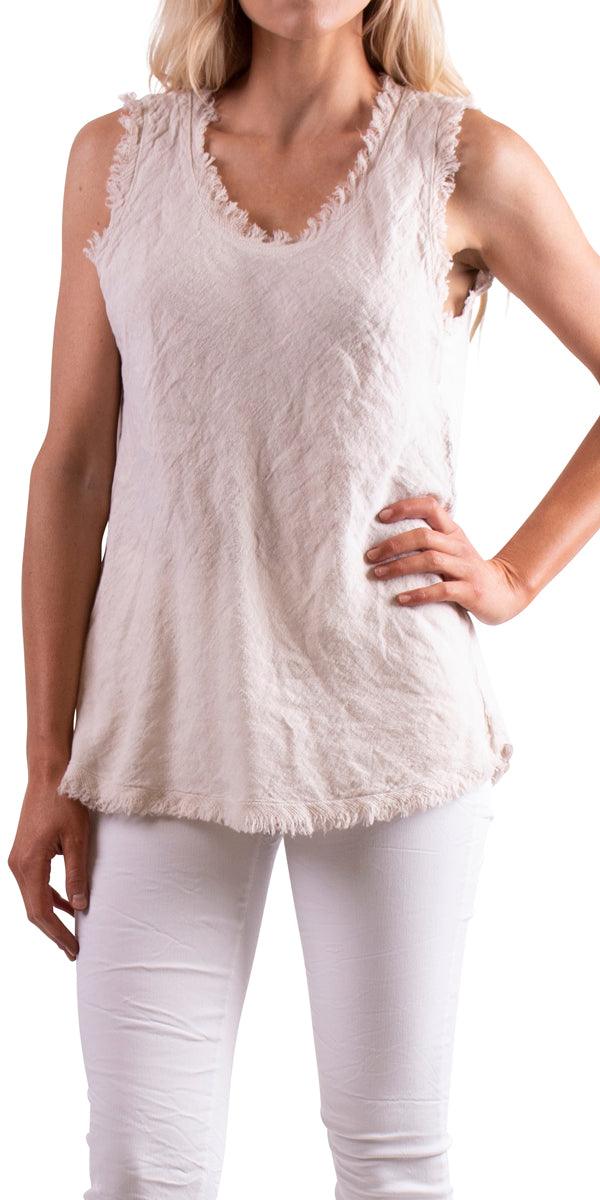 Novara Linen Tank - Gigi Moda - Made in Italy # 100% Linen, 1526A, cotton, Linen, Made in Italy, Round Neck, Sleeveless, Top