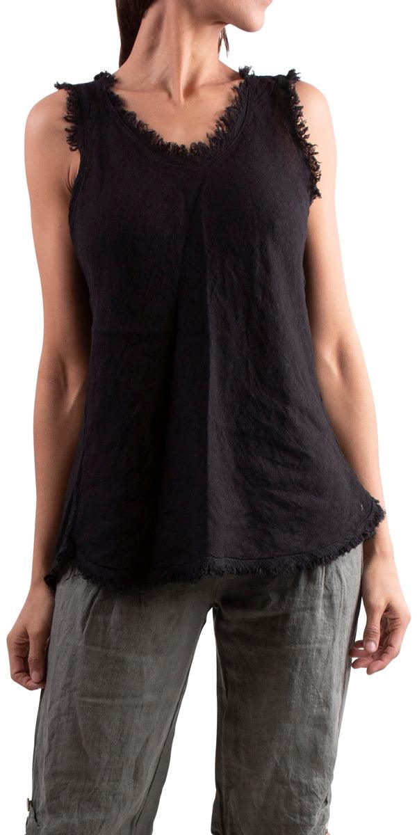 Novara Linen Tank - Gigi Moda - Made in Italy # 100% Linen, 1526A, cotton, Linen, Made in Italy, Round Neck, Sleeveless, Top