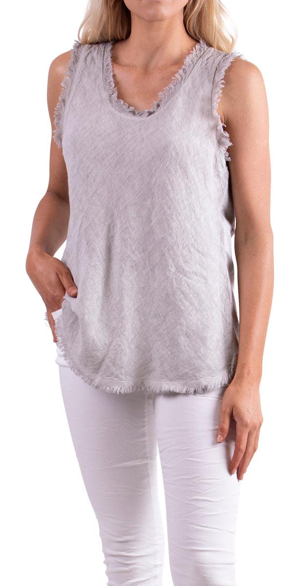 Novara Linen Tank - Gigi Moda - Made in Italy # 100% Linen, 1526A, cotton, Linen, Made in Italy, Round Neck, Sleeveless, Top