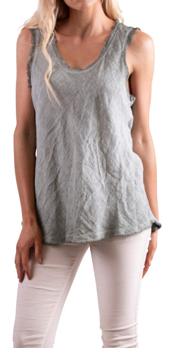 Novara Linen Tank - Gigi Moda - Made in Italy # 100% Linen, 1526A, cotton, Linen, Made in Italy, Round Neck, Sleeveless, Top