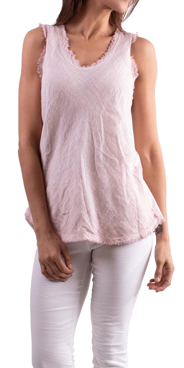 Novara Linen Tank - Gigi Moda - Made in Italy # 100% Linen, 1526A, cotton, Linen, Made in Italy, Round Neck, Sleeveless, Top