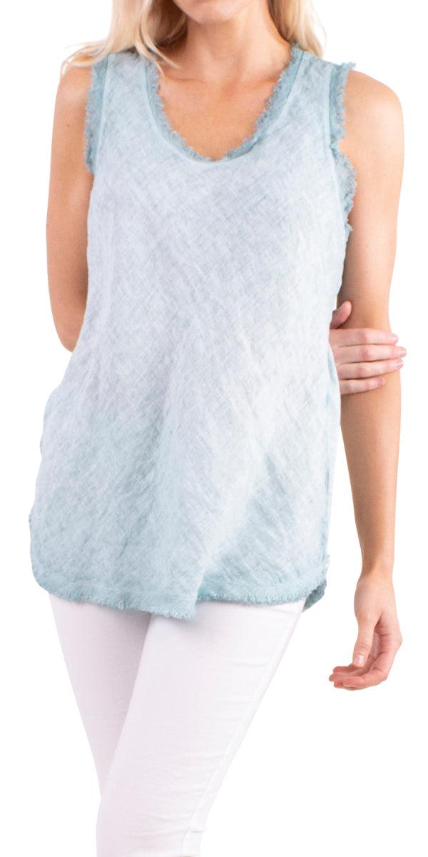 Novara Linen Tank - Gigi Moda - Made in Italy # 100% Linen, 1526A, cotton, Linen, Made in Italy, Round Neck, Sleeveless, Top