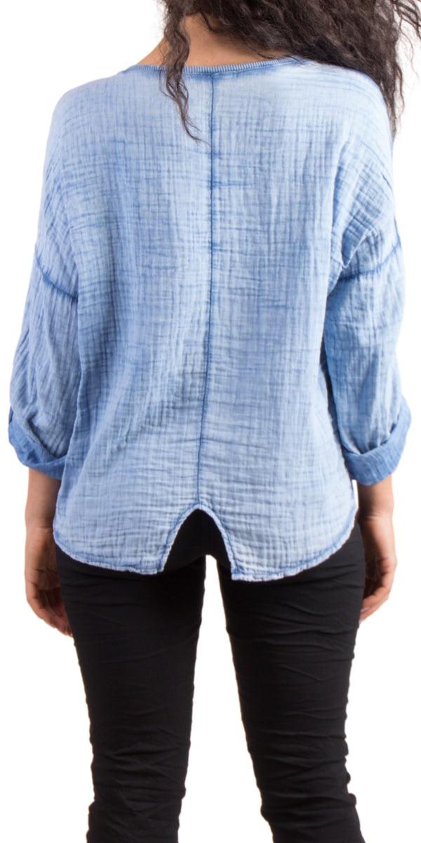 Raimona Top - Gigi Moda - Made in Italy # 100% Cotton, gauze, Gigi Moda, long sleeves, Made in Italy, one size, OS, Round Neck, sequin top, Sequins, spring, summer, Top