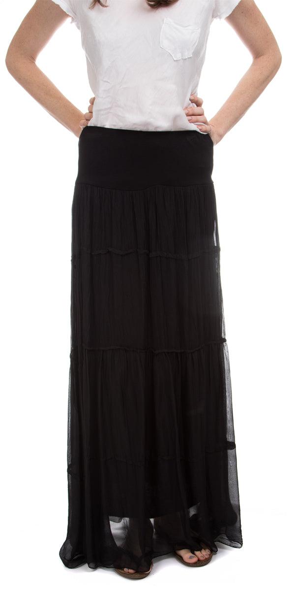 Solima Long Tiered Skirt - Gigi Moda - Made in Italy # 100% Silk, fall, free shipping, Gigi Moda, italian maxi dress, Made in Italy, Maxi, maxi length, Maxi Skirt, one size, OS, resort wear, Silk, summer, washable