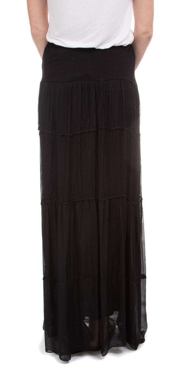 Solima Long Tiered Skirt - Gigi Moda - Made in Italy # 100% Silk, fall, free shipping, Gigi Moda, italian maxi dress, Made in Italy, Maxi, maxi length, Maxi Skirt, one size, OS, resort wear, Silk, summer, washable