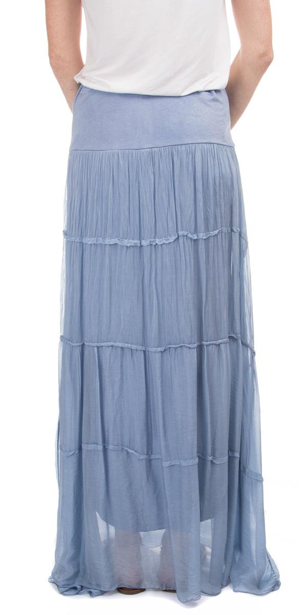 Solima Long Tiered Skirt - Gigi Moda - Made in Italy # 100% Silk, fall, free shipping, Gigi Moda, italian maxi dress, Made in Italy, Maxi, maxi length, Maxi Skirt, one size, OS, resort wear, Silk, summer, washable