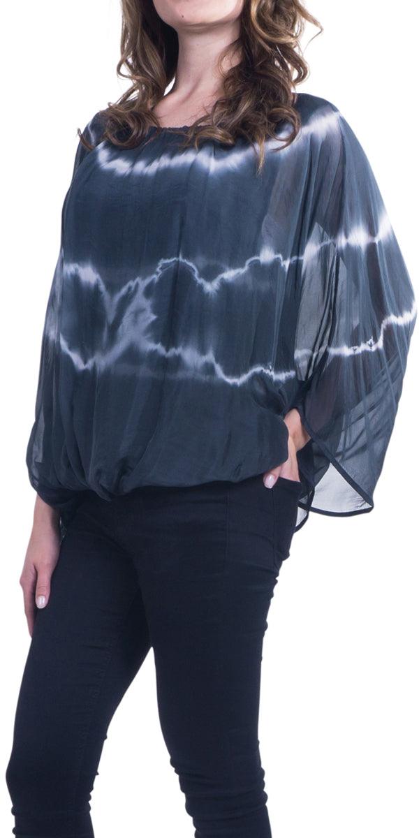 Francia Blouse - Gigi Moda - Made in Italy # 100% Silk, Balloon Hem, Blouse, dolman, dye line, Gigi Moda, Made in Italy, Off the Shoulder, OS, Silk, Top