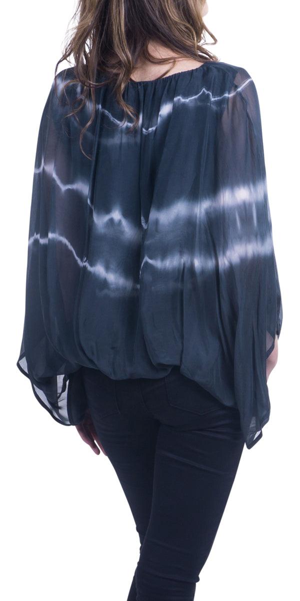 Francia Blouse - Gigi Moda - Made in Italy # 100% Silk, Balloon Hem, Blouse, dolman, dye line, Gigi Moda, Made in Italy, Off the Shoulder, OS, Silk, Top