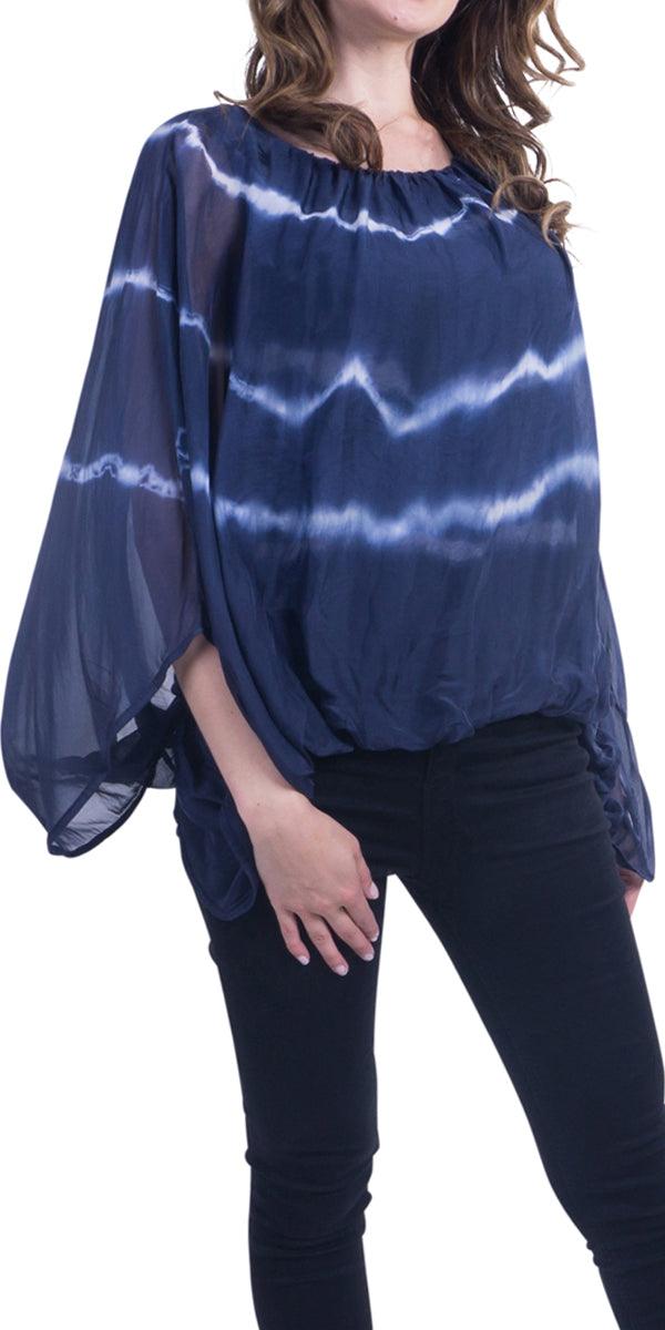 Francia Blouse - Gigi Moda - Made in Italy # 100% Silk, Balloon Hem, Blouse, dolman, dye line, Gigi Moda, Made in Italy, Off the Shoulder, OS, Silk, Top