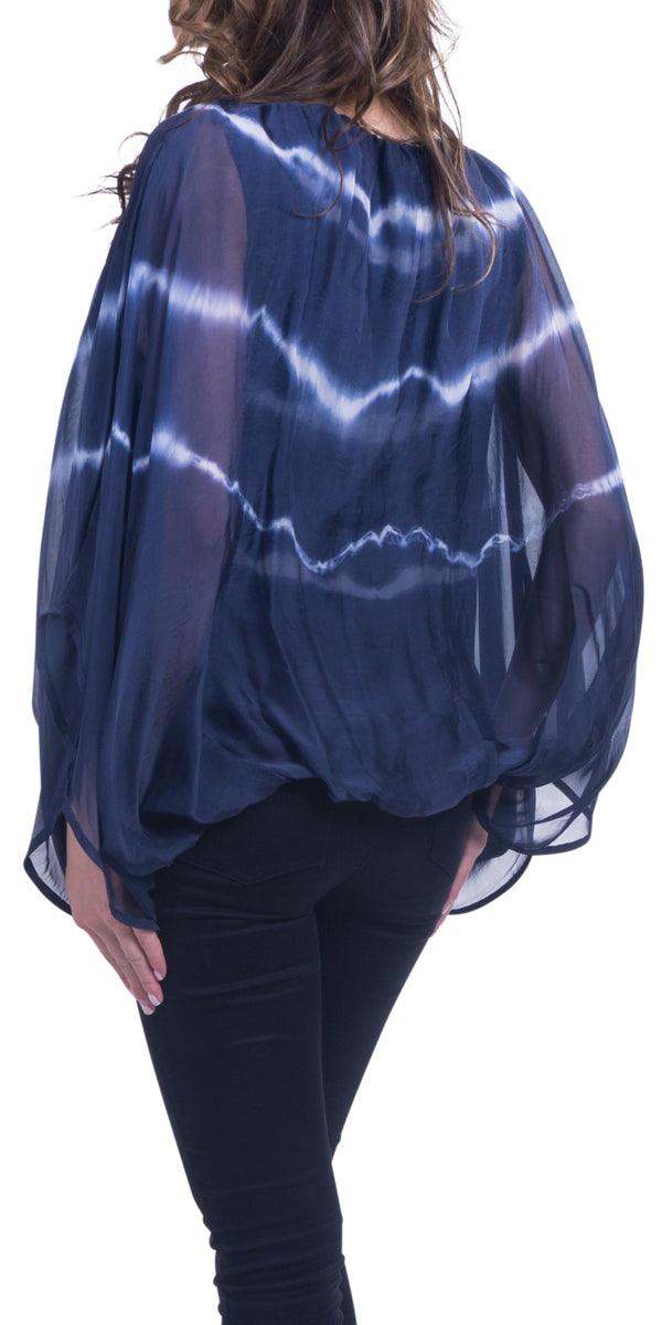 Francia Blouse - Gigi Moda - Made in Italy # 100% Silk, Balloon Hem, Blouse, dolman, dye line, Gigi Moda, Made in Italy, Off the Shoulder, OS, Silk, Top