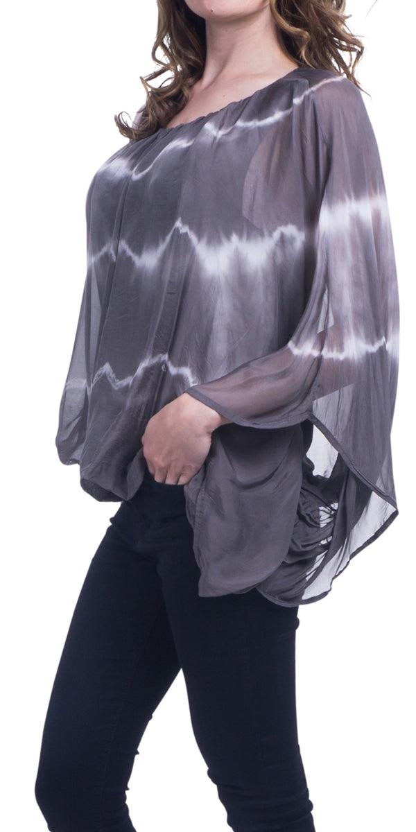 Francia Blouse - Gigi Moda - Made in Italy # 100% Silk, Balloon Hem, Blouse, dolman, dye line, Gigi Moda, Made in Italy, Off the Shoulder, OS, Silk, Top