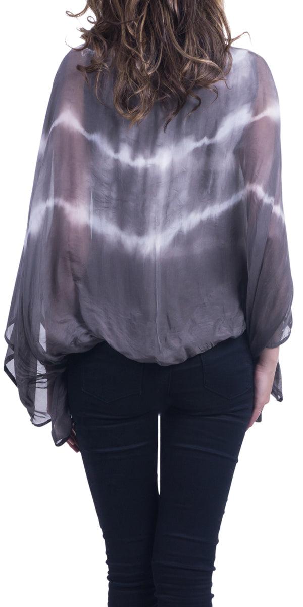 Francia Blouse - Gigi Moda - Made in Italy # 100% Silk, Balloon Hem, Blouse, dolman, dye line, Gigi Moda, Made in Italy, Off the Shoulder, OS, Silk, Top