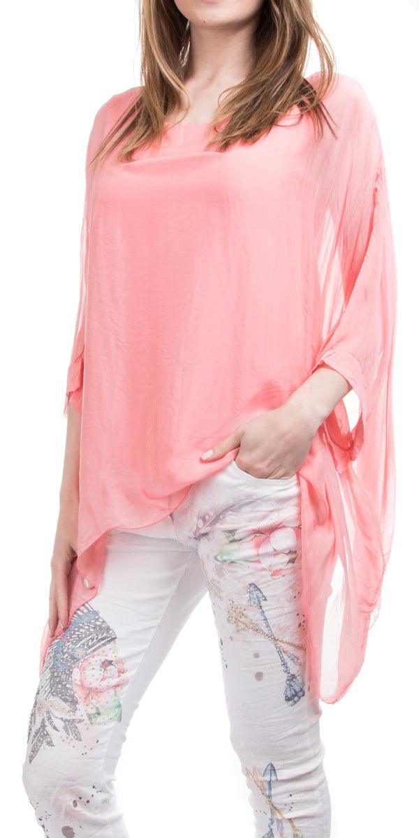 Seta Cara Kaftan - Gigi Moda - Made in Italy # 100% Silk, Blouse, Kaftan, Made in Italy, OS, resort, resort wear, Silk