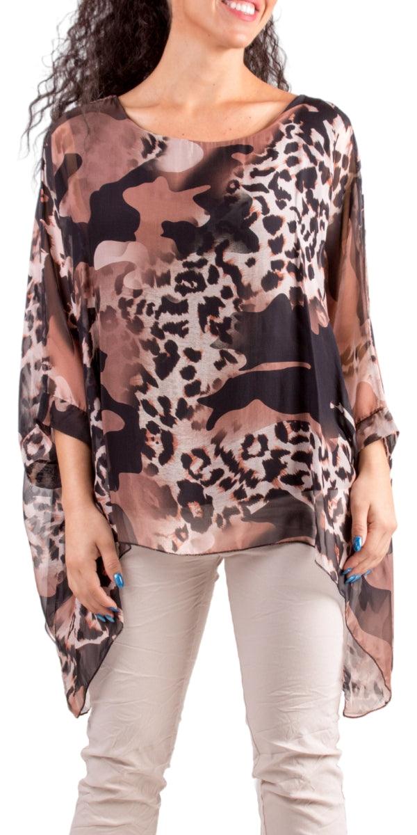 Seta Safari Kaftan - Gigi Moda - Made in Italy # 100% Silk, animal print, Blouse, Camo print, gigi moda, Kaftan, Made in Italy, OS, resort, resort wear, Silk