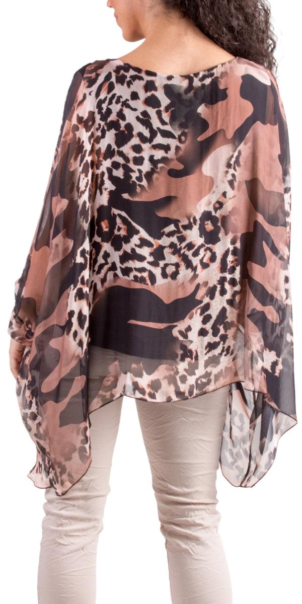 Seta Safari Kaftan - Gigi Moda - Made in Italy # 100% Silk, animal print, Blouse, Camo print, gigi moda, Kaftan, Made in Italy, OS, resort, resort wear, Silk