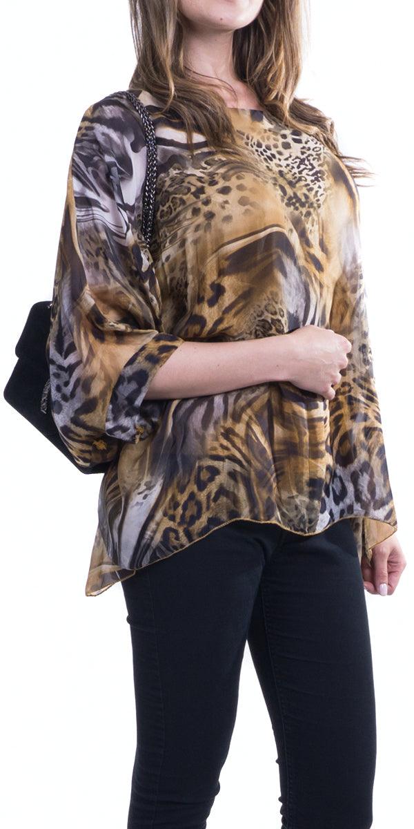 Seta Jaga Kaftan - Gigi Moda - Made in Italy # 100% Silk, animal print, best seller, Blouse, design, Gigi Moda, italian top, Jaguar print, Kaftan, Made in Italy, OS, Silk, Top