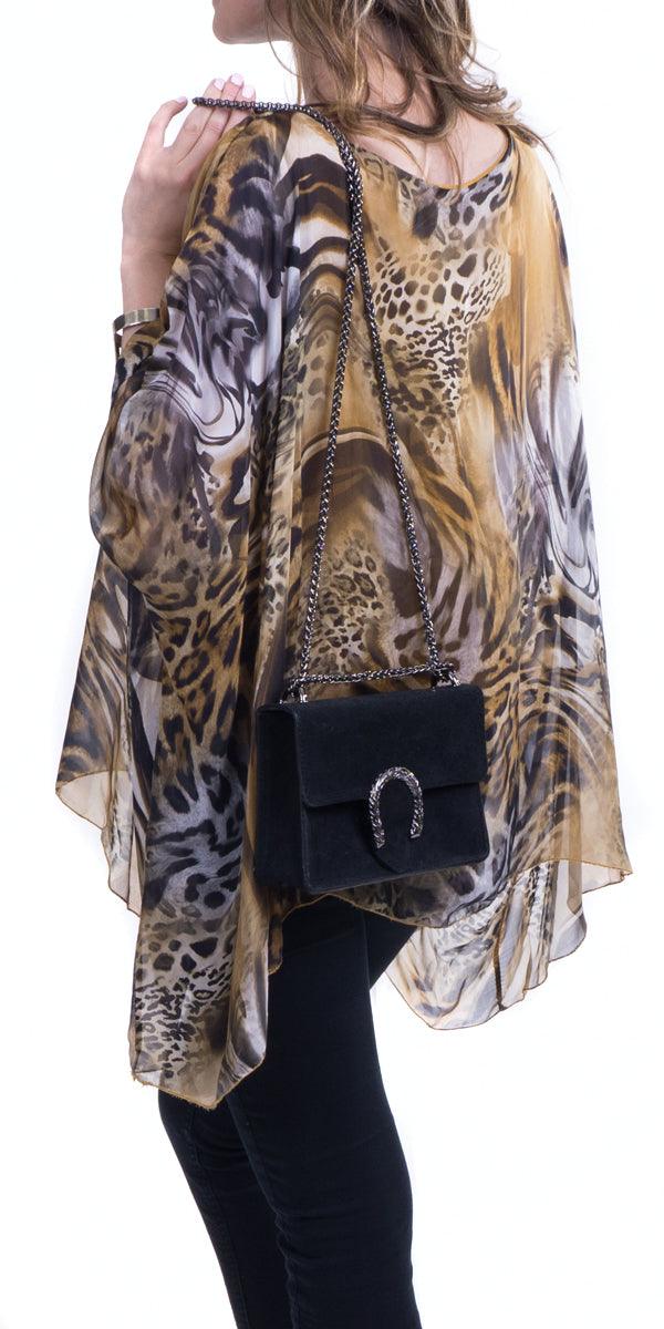 Seta Jaga Kaftan - Gigi Moda - Made in Italy # 100% Silk, animal print, best seller, Blouse, design, Gigi Moda, italian top, Jaguar print, Kaftan, Made in Italy, OS, Silk, Top