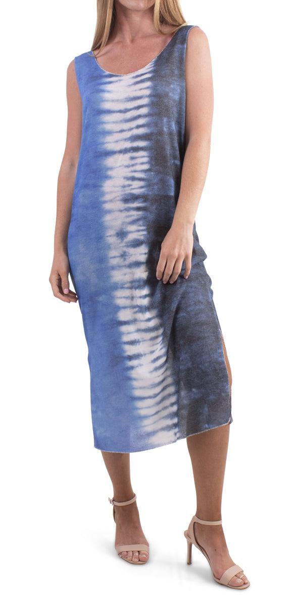 Syracuse Dress - Shop Gigi Moda - Made in Italy # blue, casul maxi dress, Dress, gray, italian maxi dress, Maxi, Maxi Dress, metallic hem, side slit, Slits