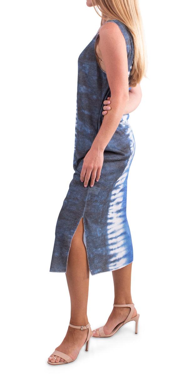 Syracuse Dress - Gigi Moda - Made in Italy # blue, casul maxi dress, Dress, gray, italian maxi dress, Maxi, Maxi Dress, metallic hem, side slit, Slits