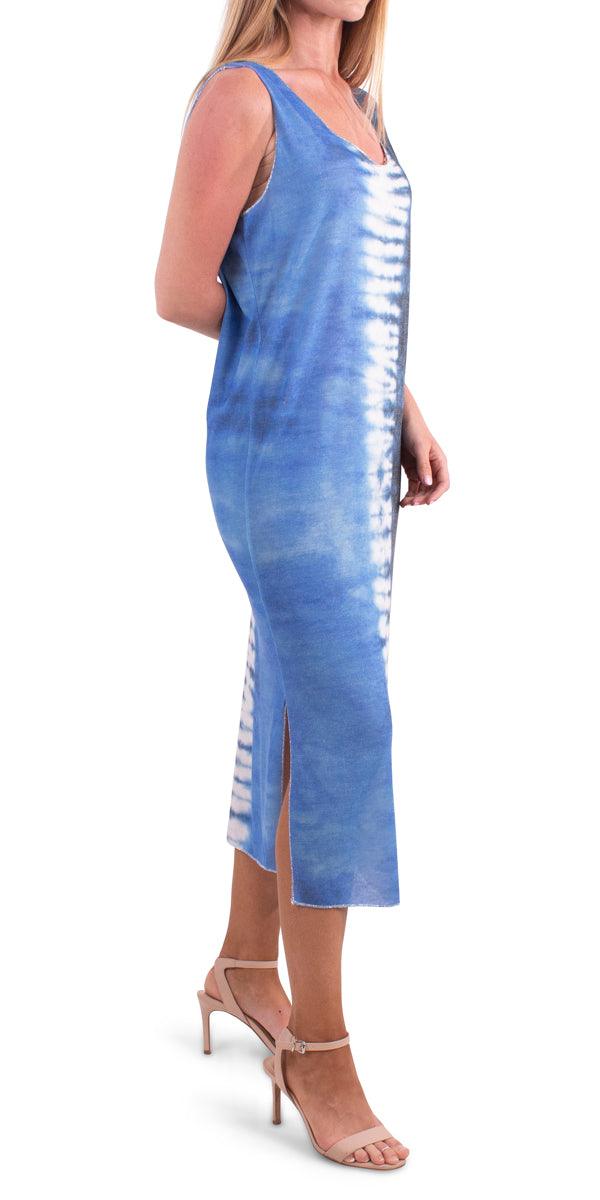 Syracuse Dress - Gigi Moda - Made in Italy # blue, casul maxi dress, Dress, gray, italian maxi dress, Maxi, Maxi Dress, metallic hem, side slit, Slits