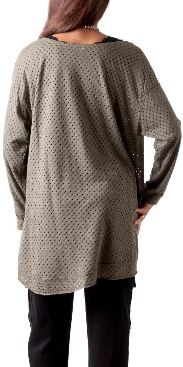 Il Foro Top - Gigi Moda - Made in Italy # Blouse, comforatable fit, Gigi Moda, gigi moda. made in italy, Italian Sweater, Long Sleeve, long sleeves, made in italy, mesh sweater, perforated, Sequins, shop gigi moda, Tops, V Neck, womans clothing