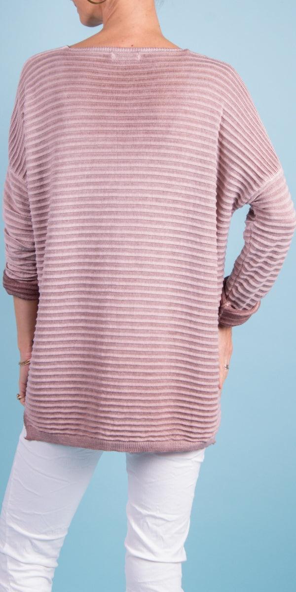 La Riga Sweater - Gigi Moda - Made in Italy # casual sweater, fall, Gigi Moda, italian apparel, Italian Sweater, italian top, Long Sleeve, Made in Italy, new, one size, ribbed, Ribbed Knit, shopgigimoda, stripes, Sweater, V Neck, womens clothing, womens fashion