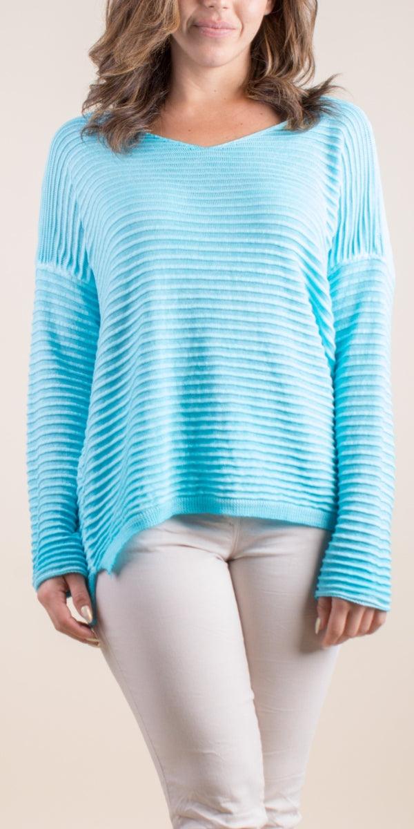 La Riga Sweater - Gigi Moda - Made in Italy # casual sweater, fall, Gigi Moda, italian apparel, Italian Sweater, italian top, Long Sleeve, Made in Italy, new, one size, ribbed, Ribbed Knit, shopgigimoda, stripes, Sweater, V Neck, womens clothing, womens fashion