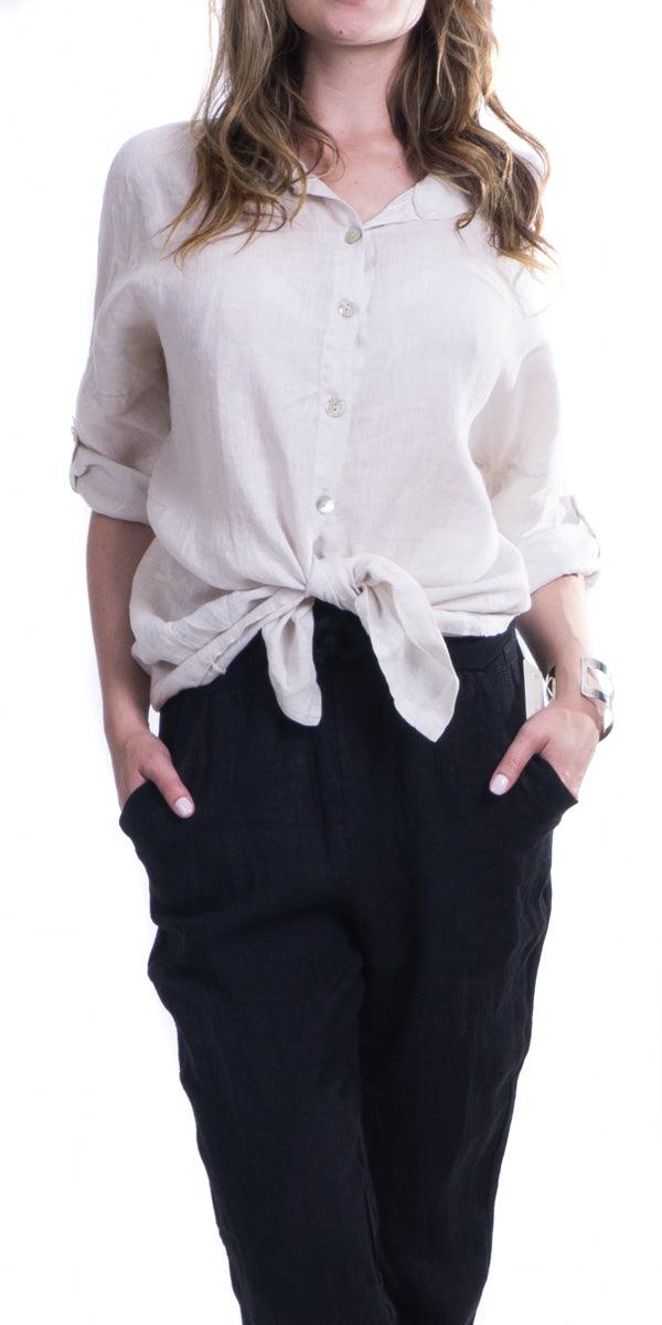 Ottavia Linen Blouse - Gigi Moda - Made in Italy # 100% Linen, casual top, clothing for women, comfortable fit, comfy top, Cuffed Sleeves, fashion top, italian boutique, italian top, Linen, linen top