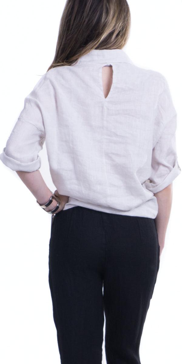 Ottavia Linen Blouse - Gigi Moda - Made in Italy # 100% Linen, casual top, clothing for women, comfortable fit, comfy top, Cuffed Sleeves, fashion top, italian boutique, italian top, Linen, linen top