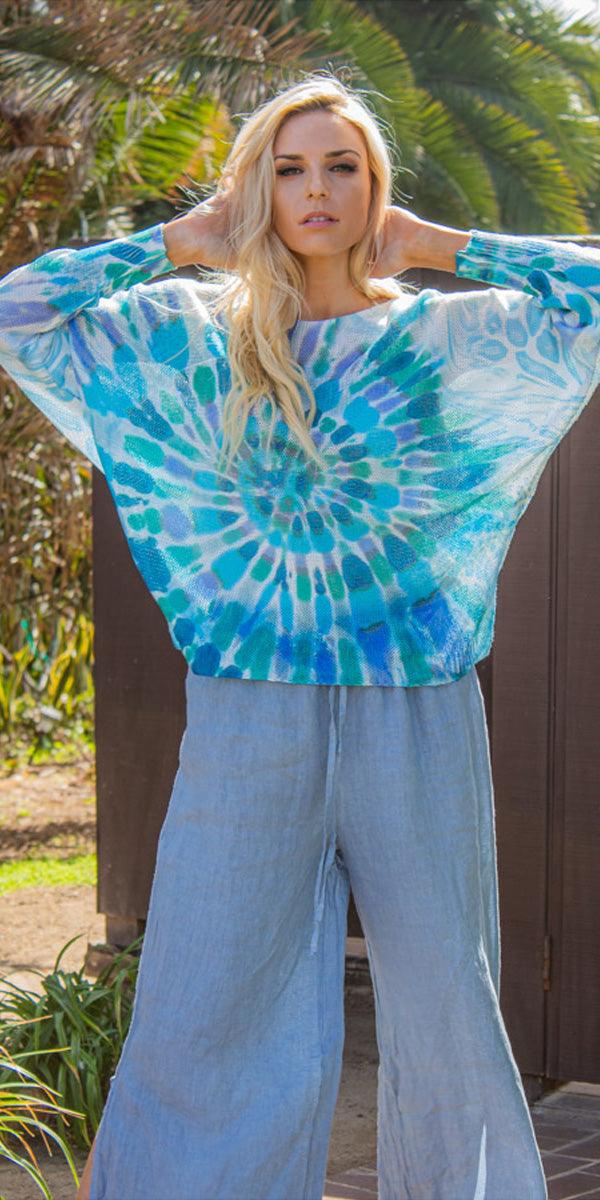 Donatella Tie Dye Sweater - Gigi Moda - Made in Italy # batwing, Cotton, Gigi Moda, italian top, Made in Italy, Mesh, one size, sweater