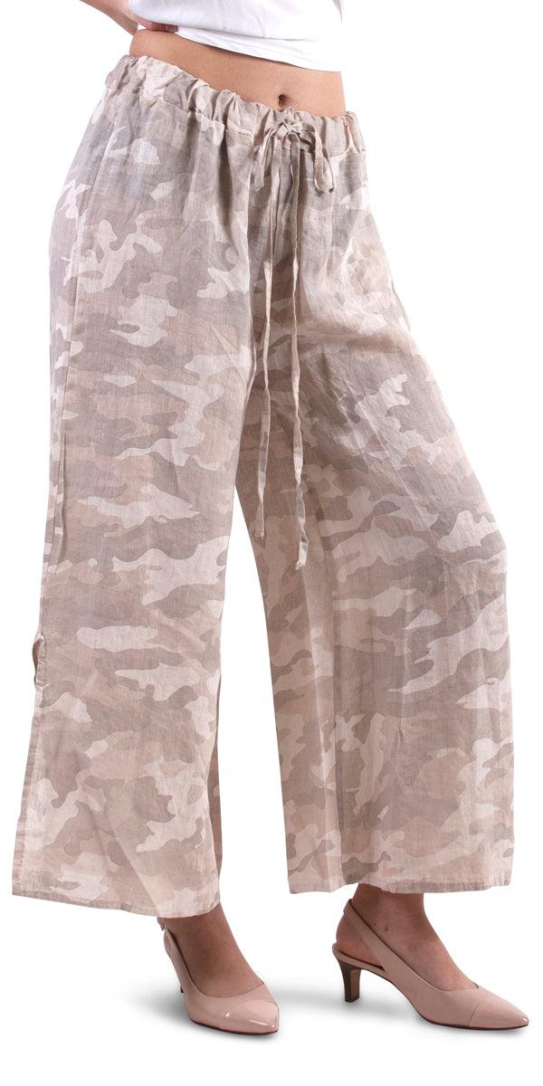 Giulana Camo Capri Pants - Gigi Moda - Made in Italy # 100% Linen, Capri, free shipping, Gigi Moda, linen pants, Made in Italy, OS, Pants, resort, resort wear