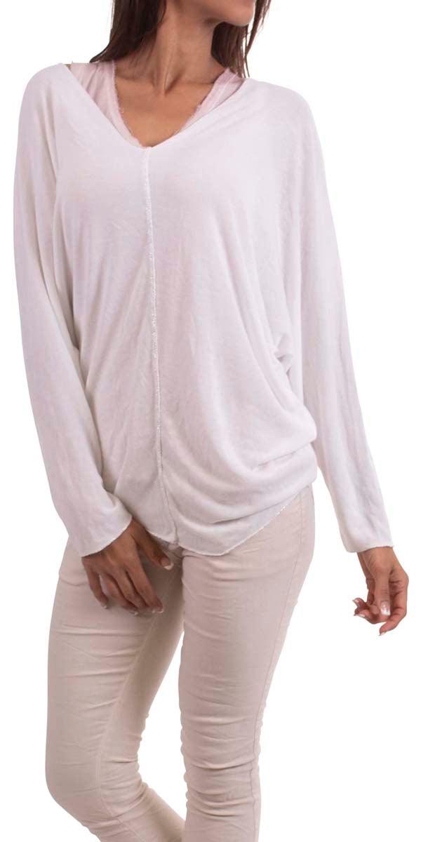 Cammie Sweater - Gigi Moda - Made in Italy # Blouse, casual, Comfortable, comfy, Cozy, design, Embroidered, Embroidery, Gigi Moda, gray, italian apparel, italian blouse, italian boutique, italian clothes, Italian Clothing, italian fashion, italian shirt, italian top, Knit, knit sweater, Layers, Long Sleeve, Made in Italy, one size, online shopping, Polyester, shirt, shop gigi moda, shop online, shopgigimoda, Sleeves, spring, stretchy, Sweater, Top, v-neck, viscose, white