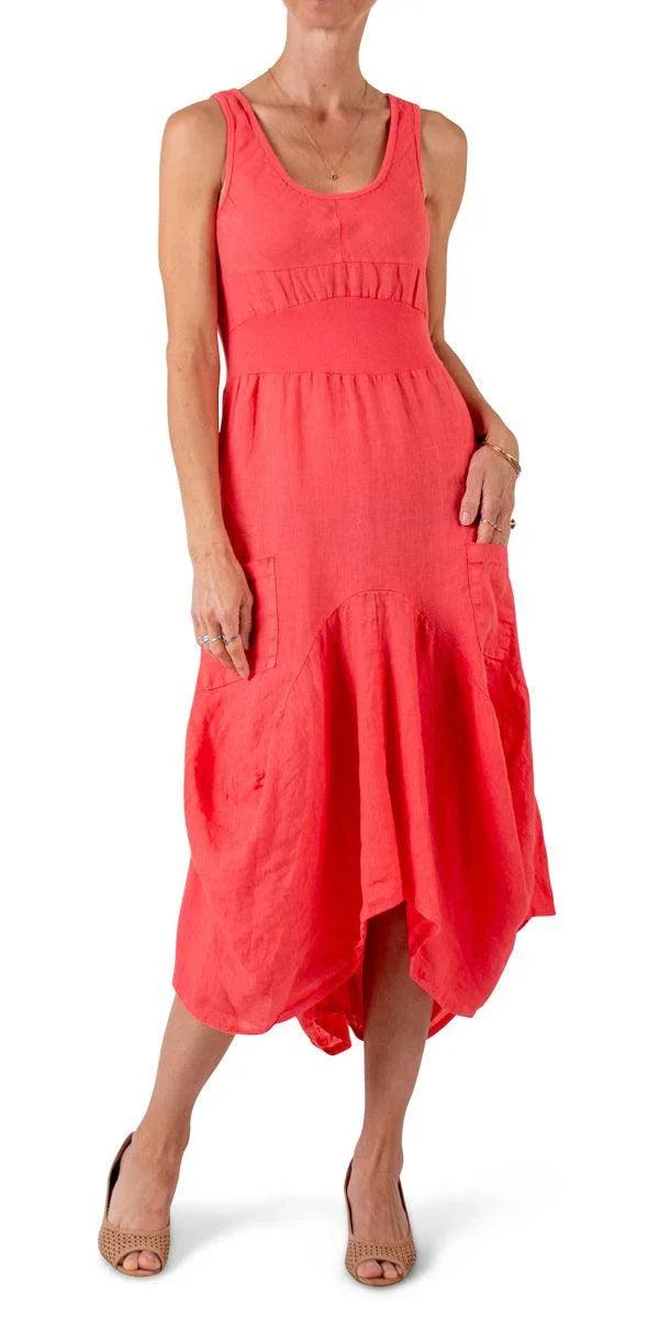 italian linen dresses one size Rosalia Linen Dress Italian Sleeveless Dress with Fitted Bodice