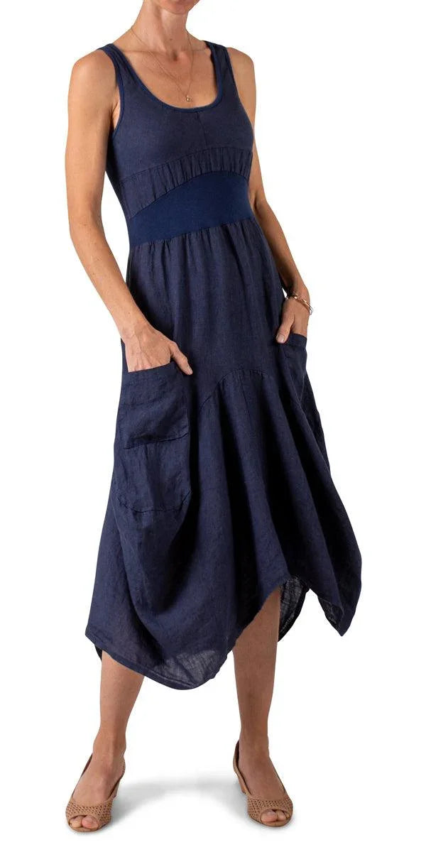italian linen dresses one size Rosalia Linen Dress — Italian Sleeveless Dress with Fitted Bodice