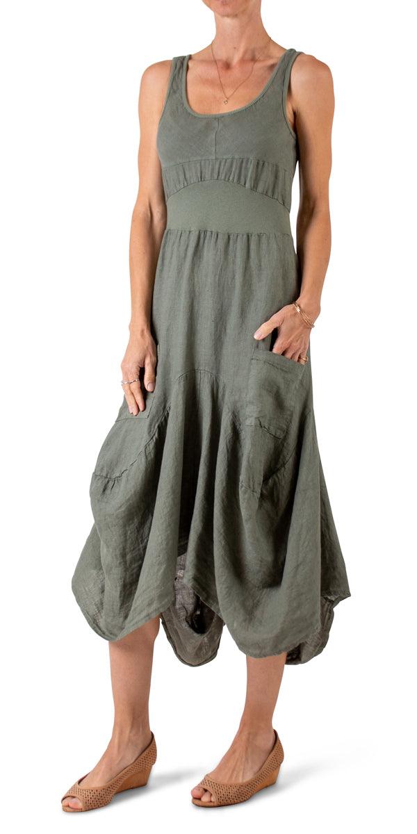 Rosalia Dress - Gigi Moda - Made in Italy # 100% Linen, Dress, free shipping, Gigi Moda, italian dress, Linen, linen dress, Long, Made in Italy, one size, OS, resort, resort wear, Sleeveless, washable