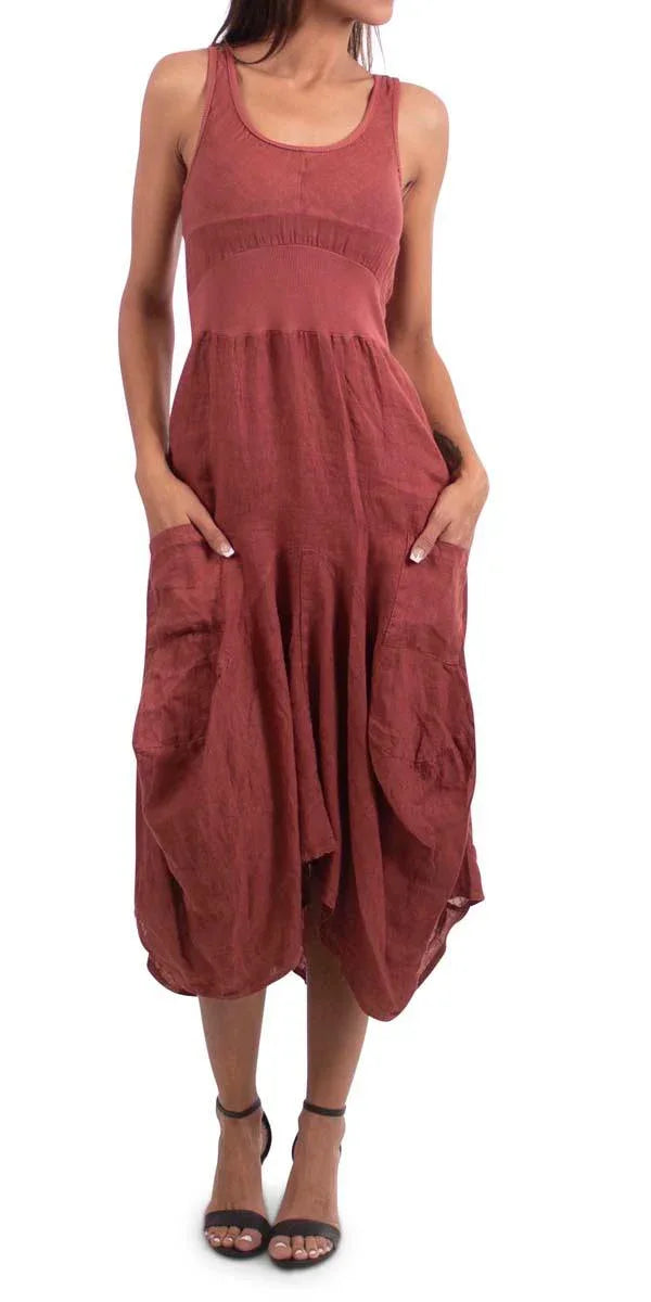 Rosalia Linen Dress  Italian Sleeveless Dress with Fitted Bodice | Gigi  Moda