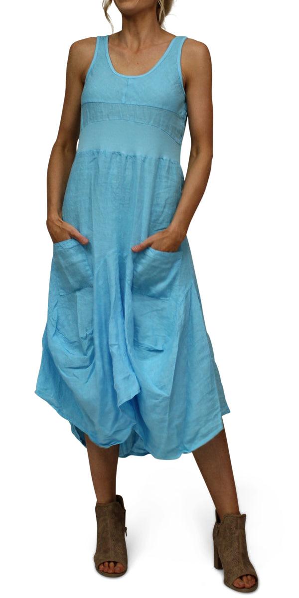 Rosalia Dress - Gigi Moda - Made in Italy # 100% Linen, Dress, free shipping, Gigi Moda, italian dress, Linen, linen dress, Long, Made in Italy, one size, OS, resort, resort wear, Sleeveless, washable