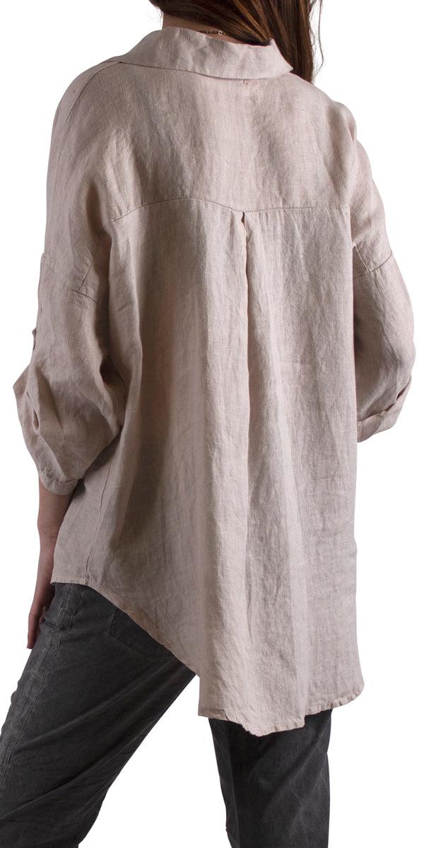 Navi Linen Button Down Top - Gigi Moda - Made in Italy # Blouses, Comforatable fit, Made in Italy, Tops, Womans clothing