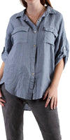Navi Linen Button Down Top - Shop Gigi Moda - Made in Italy # Blouses, Comforatable fit, Made in Italy, Tops, Womans clothing