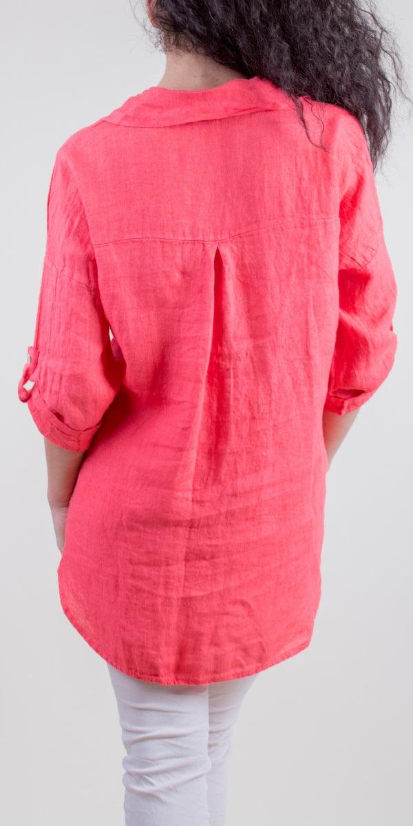 Navi Linen Button Down Top - Gigi Moda - Made in Italy # Blouses, Comforatable fit, Made in Italy, Tops, Womans clothing
