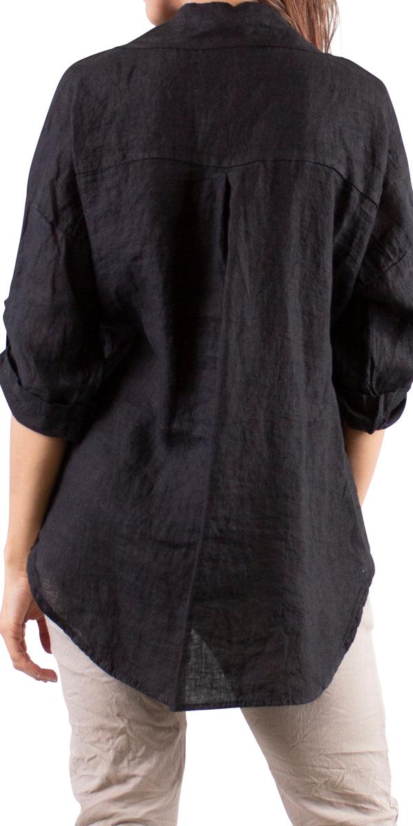 Navi Linen Button Down Top - Gigi Moda - Made in Italy # Blouses, Comforatable fit, Made in Italy, Tops, Womans clothing