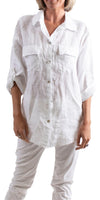Navi Linen Button Down Top - Shop Gigi Moda - Made in Italy # Blouses, Comforatable fit, Made in Italy, Tops, Womans clothing
