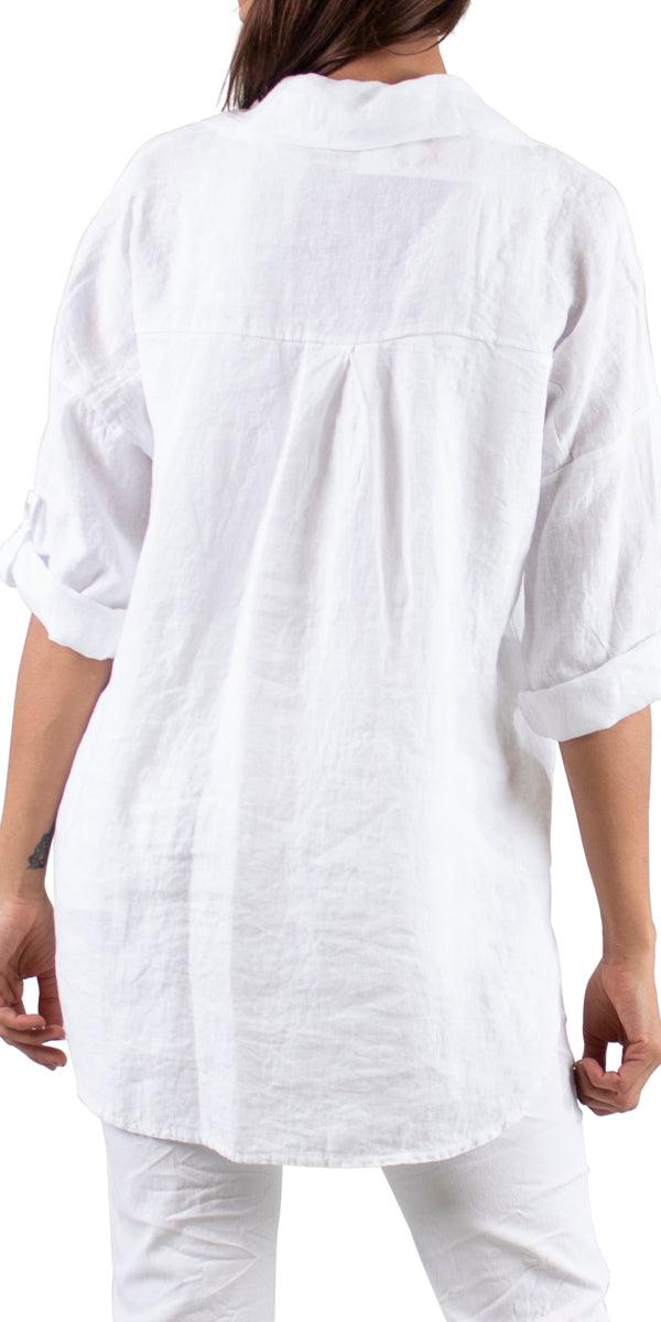 Navi Linen Button Down Top - Gigi Moda - Made in Italy # Blouses, Comforatable fit, Made in Italy, Tops, Womans clothing