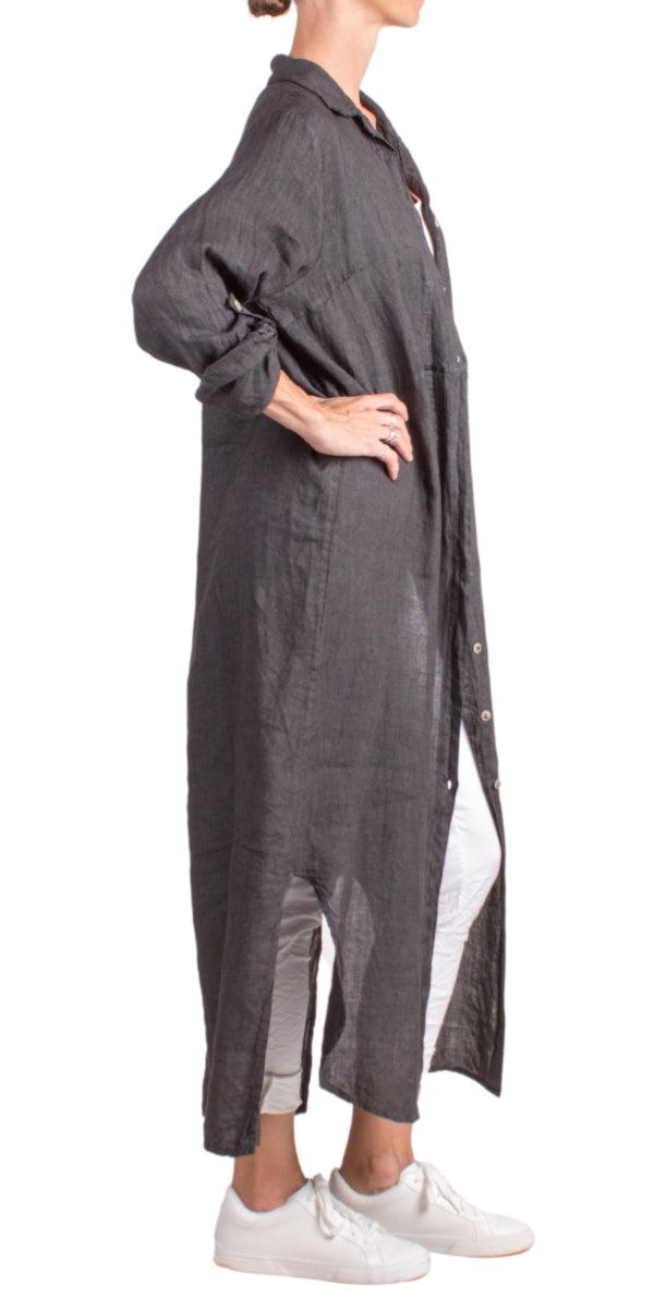 Donata Linen Dress - Gigi Moda - Made in Italy # 100% Linen, button down, Collared, Cuffed Sleeves, Dress, Gigi Moda, italian top, Jacket, Linen, Made in Italy, one size, OS, resort, resort wear, Top