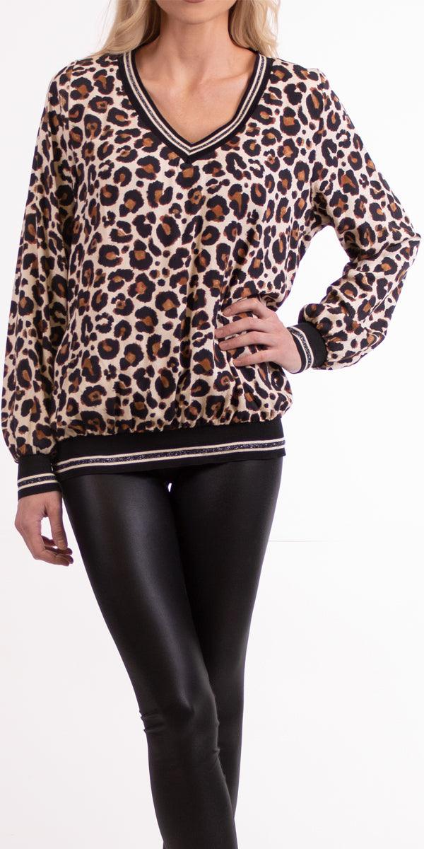 Daralice Leopard Blouse - Gigi Moda - Made in Italy # 100% Viscose, 1858L, fall, Gigi Moda, Made in Italy, One Size, OS, resort, resort wear, V-Neck, winter