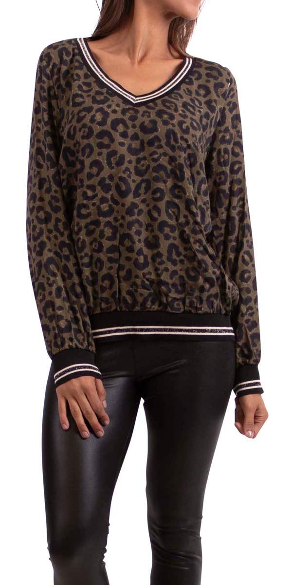 Daralice Leopard Blouse - Gigi Moda - Made in Italy # 100% Viscose, 1858L, fall, Gigi Moda, Made in Italy, One Size, OS, resort, resort wear, V-Neck, winter