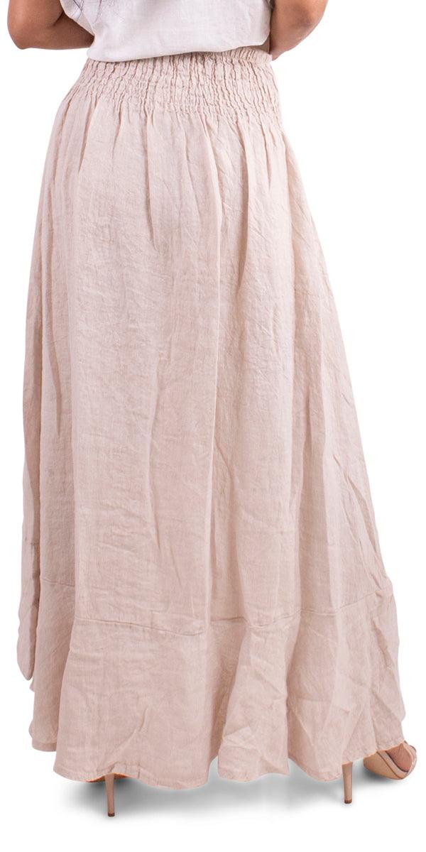 Magdalena Linen Skirt - Gigi Moda - Made in Italy # button front, buttons, elastic waist, high low, Linen, linen skirt, shell, skirt, spring, summer