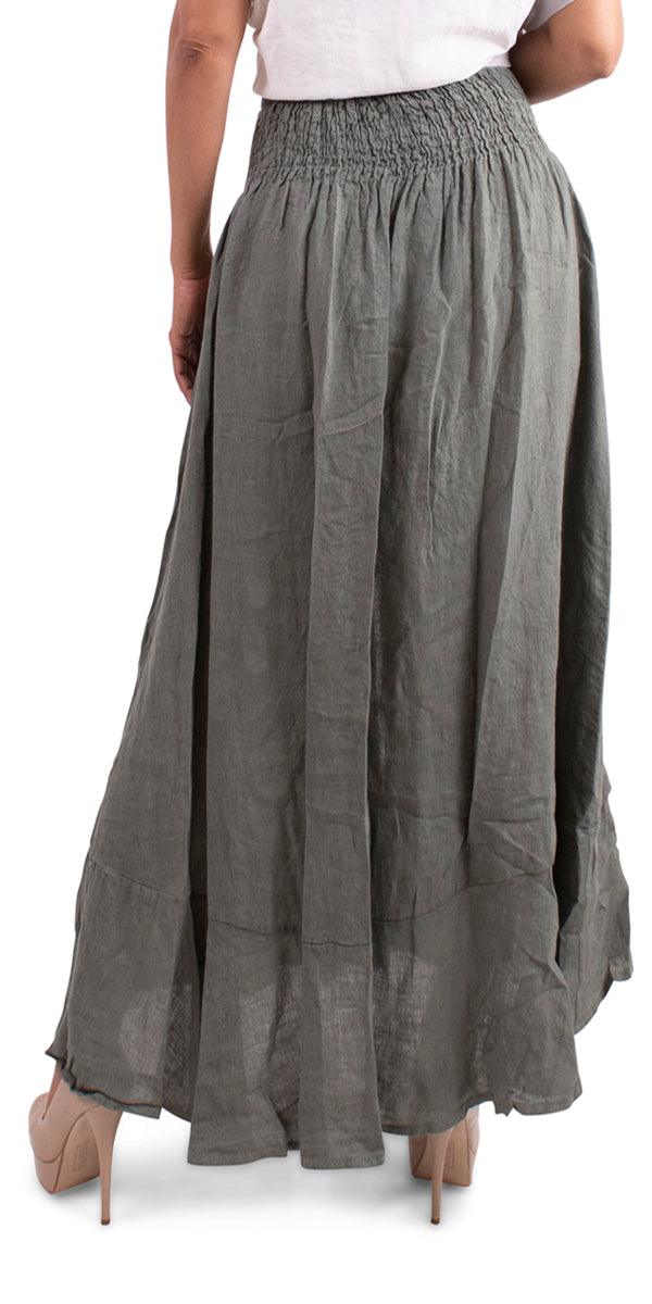 Magdalena Linen Skirt - Gigi Moda - Made in Italy # button front, buttons, elastic waist, high low, Linen, linen skirt, shell, skirt, spring, summer