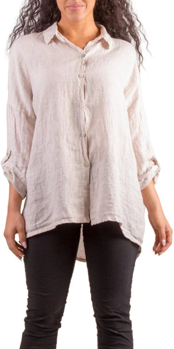 Terina Linen Shirt - Gigi Moda - Made in Italy # 100% Linen, Blouses, button down, Collared, collared shirt, Comforatable fit, Gigi Moda, Linen, linen top, Made in Italy, Tops, Womans clothing