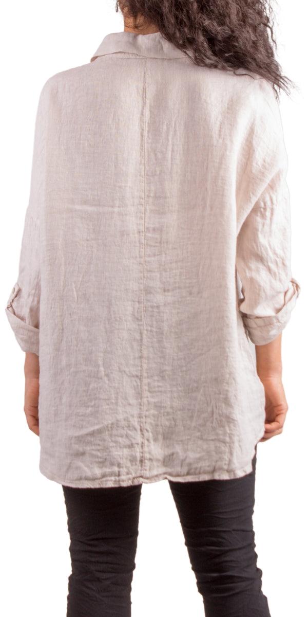 Terina Linen Shirt - Gigi Moda - Made in Italy # 100% Linen, Blouses, button down, Collared, collared shirt, Comforatable fit, Gigi Moda, Linen, linen top, Made in Italy, Tops, Womans clothing